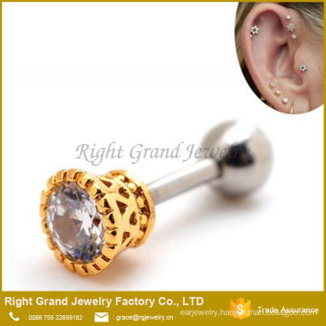 16g Gold Plated Zinc Alloy Cubic Zircon Forward Helix Cartilage Ear Studs